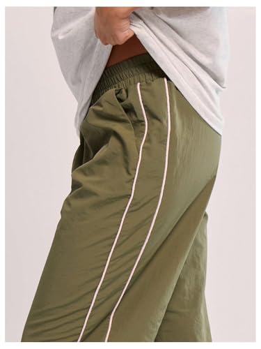 Women's Striped Straight Leg Pants Elastic Waist Casual Trousers with Pockets4