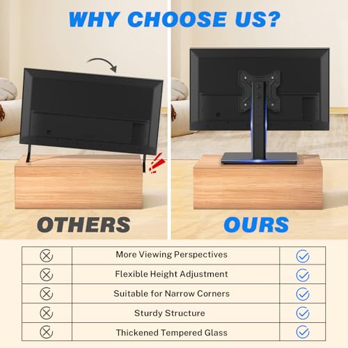 Rfiver Universal Swivel Tabletop TV Stand for Flat Screens 23 24 26 32 39 40 42 43 Inch, Heavy Duty Center Pedestal Stand Replacement with Black Tempered Glass Base and Height Adjustable Mount by Rfiver - Image 8