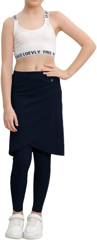 Image of Haloumoning Girls Elastic Waist Knee Length Skirts with Leggings