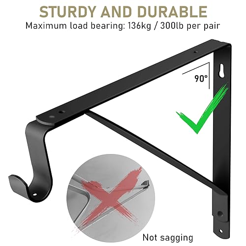 Closet Rod Bracket, Black Closet Shelf Bracket with Pole Holder - Image 4