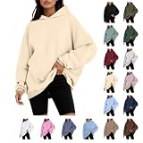 Generisch 2025 Sudadera con capucha para mujer de manga larga con capucha, sudadera de gran tamaño, informal, monocolor, tallas S-XXL, 001 Beige, S
