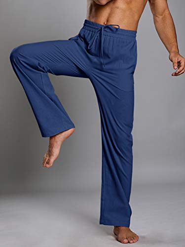 Image of PASLTER Mens Cotton Linen Pants Casual Summer Beach Pants Dress Trousers | Loose Fit, Elastic Drawstring Waist, Lightweight, Straight-Legs, Slacks, Yoga, Work, Vacation, Quick Dry