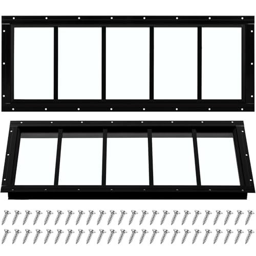 Tandefio 2 Pack 10'' X 29'' Black Basement Garage Door Flush Mount Shed Window with Tempered Glass Household Windows with Srews for Chicken Coop Sheds Barns Playhouse