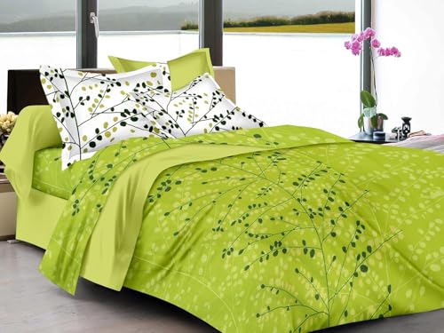 Huesland by Ahmedabad Cotton 144 TC Cotton Bedsheet for Double Bed with 2 Pillow Covers - Green