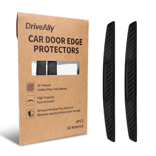 DriveAlly 4Pcs 3D Carbon Fiber Texture Car Door Edge Protector Trim Strip Anti-Scratch and Anti-Collision Side Door Protectors Vehicle Exterior Accessories Sticker Black