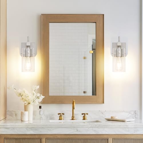 Image of SOLFART 1 Light Vintage Vanity Light Brushed Nickel Bathroom Light Fixture Over Mirror for Bath Glass Shade Wall Light Modern Light Fixture