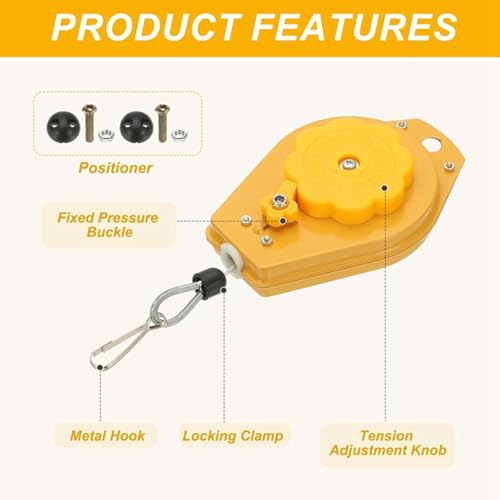 TICFOX Federzug Werkzeughalter, Einziehbarer Federausgleicher, Federwuchtmaschine 3 bis 5 kg Tragfähigkeit Einziehbare Werkzeughalterung hängend mit Beschlägen für Aufhängen, Sammeln, Handhaben