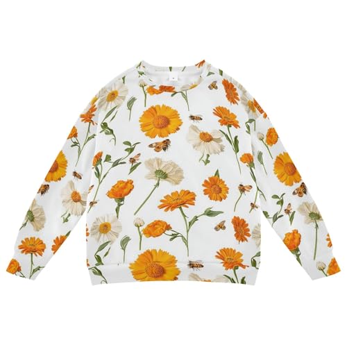 JUNZAN Rustic Calendula White Little Boys Hooded Sweatshirt Crewneck Sweatshirt With Hoodie Athletic 4T