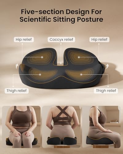 Image of ProtoArc Extra Large Seat Cushion for Tailbone Pain Relief, Seat Cushions for Office Chairs, Extra Cover, Ergonomic Memory Foam Desk Chair Cushion for Sciatica Pain Relief, Car Seat Cushion - Black