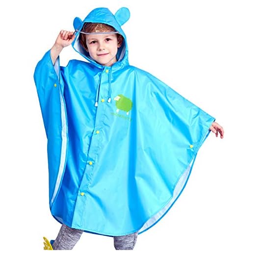 JTENG Capucha Lluvia para Niños Bebes Ligero Respirable Dibujo Animados Portatíl Estéreo Simple contra Lluvia al Aire Libre Viaje Vacaciones (Azul, L)