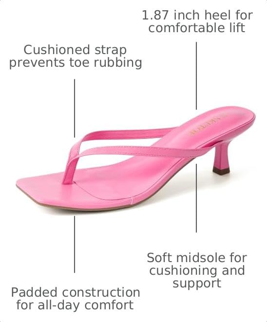 Image of Kitten Heels for Women Square Toe Sandals Flip Flop Heels Thong Sandals Comfortable Summer 2 Inch Heels Sandals