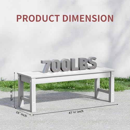 Image of Psilvam 47 inch Backless Outdoor Bench for 2-Person, White, 2pcs