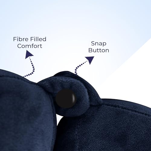 Image of Rover Travel Neck Pillow - Soft Fiber Filled with Snap Button, Plush Fabric, Neck Support for Flight, Bus, Car, Pain Relief (Navy Blue)