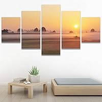SIGNWIN 5 Panel Canvas Wall Art Sunset in The Mountains for Home Decorations Ready to Hang - 60