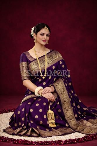 Image of Women's Soft Silk Style Jacquard Saree with Rich Zari Woven Border & Pallu | 5.6 Mtr Saree with 0.8 Mtr Unstitched Blouse