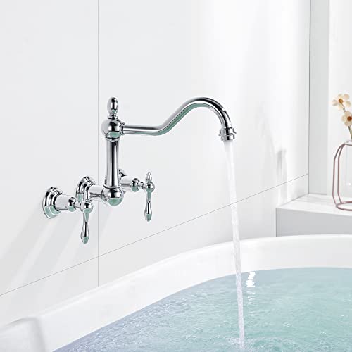 Sumerain Vintage Tub Faucet Wall Mount Bathtub Faucet 3 Hole 8 Inches Center Chrome #TOP2