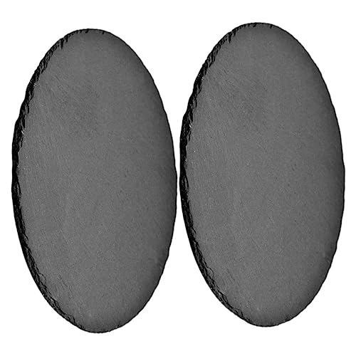 Abaodam 2 Piezas Plato de comedor de pizarra redonda tablas de embutidos servicio junta Bandeja de comida plato de carne bandeja para servir redonda plato de bistec pizarra natural Negro