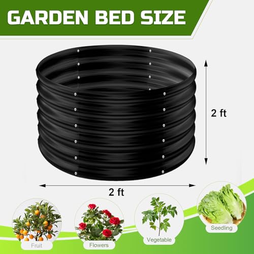 Image of AHEONLAR 3PCS 2x2x2FT Galvanized Raised Garden Bed Kit Round Metal Flower Box Large Planter Raised Beds Outdoor Garden for Planting,Fruit,Herb Black
