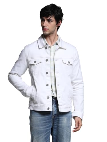 Image of JACK & JONES Men's Spread Collar Cotton Standard Length Washed Denim Jacket
