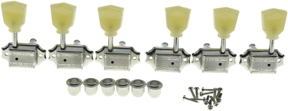 Wilkinson Nickel with Vintage Button 3x3 Deluxe Vintage Tuners Guitar Tuning Keys Machine Heads with Plastic Keystone Buttons for Les Paul/SG/ES, (K1948)