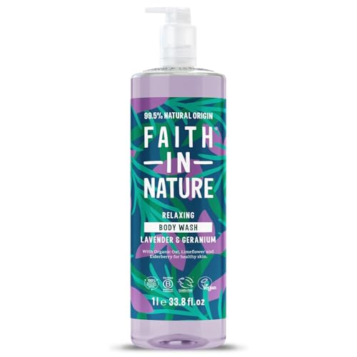 Faith In Nature 1L Natural Lavender & Geranium Body Wash, Nourishing, Vegan and Cruelty Free, No SLS or Parabens