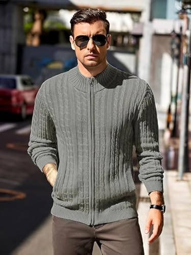 Image of TYSORT Men's Cotton Full Sleeve High Neck Full Zipper Sweater for Men, Cable Knitted Cardigan for Men