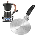 DONJIM Moka Pot Induction Heat Plate 5" (13CM), Stainless Steel Induction Hob Heat Diffuser Plate, Thickened Heat Distribution Plate with Insulated Handle