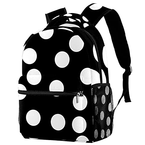 Sac à dos de voyage moderne à pois blancs et noirs pour le campus des filles et garçons