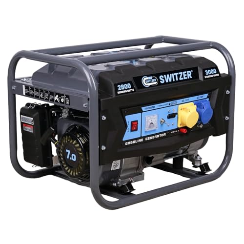 Image of SwitZer 2800W Petrol Generator 230V for Home & Outdoor Use, Portable Power Generator for Camping, Open Frame Medium Duty Backup Electric Generator with Recoil Start