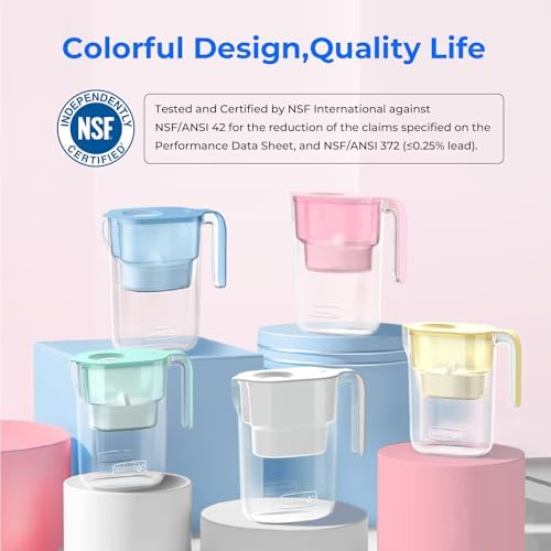 Waterdrop Chubby Dzbanek z Certyfikatem NSF 2,5L z Filtrem 1 × 90 Dni, System Filtrowania Wieloetapowy, Redukuje Chlor, Cmak i Zapach, Nie Zawiera BPA, Różowy (Filtr Zamienny: WD-PF-01A Plus)