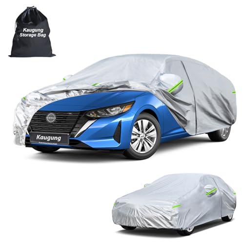 Image of Kaugung Car Cover Custom Fit for Nissan Sentra (2000-2026), 6 Layers Waterproof All Weather for Automobiles Full Exterior Cover Rain Sun Snow Protector with Door Zipper. Silver