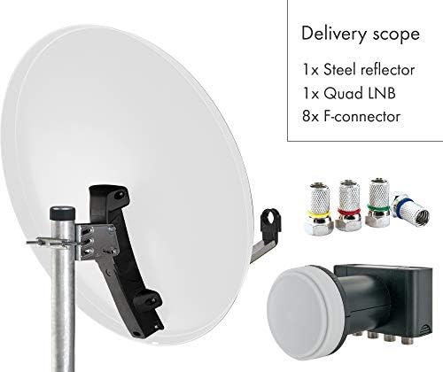 SCHWAIGER -500- System satelitarny | Antena satelitarna | 75 cm | Stalowa antena satelitarna | Quad LNB | cyfrowy | 4 uczestników | 8 złączy F | 7 mm | 75 x 85 cm | jasnoszary