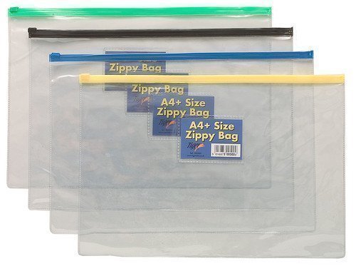 A4 + Plastic Clear Zippy Bag Document Storage Folder Wallet Green