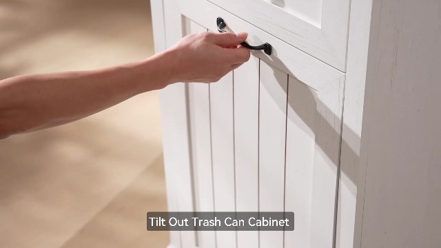 Image of IFGET Tilt Out Trash Can Cabinet, Trash Cabinet w /Drawer, Natural