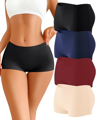 Image of CUTE BYTE Womens Seamless Boy Shorts Underwear Soft Stretch No Show Boxer Shorts Briefs Panties for Ladies 4 Packs