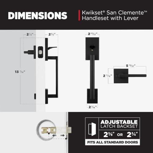 Kwikset San Clemente Front Entry Door Handle Set, No Lock, Matte Black - image 3