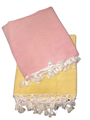 Image of Cotton Bedsheets for Single Bed, 60 x 90 inch, Pure Cotton, Breathable Fabric, Pack of 2 Pink & Yellow (Mix, 2)