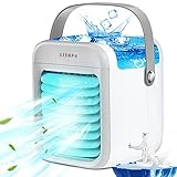 Portable Air Conditioner Fan | LISOPO Rechargeable Evaporative Air Cooler with Humidifier & Filtration Function & 7 Color Night Light | Personal Small Air Conditioner Desk Fan for Home Office Bedroom