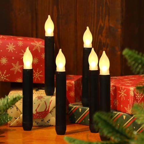 Image of Macarrie 108 Pieces Flameless LED Taper Candles Battery Operated Candles, Flickering Light Electric Handheld Candlesticks, Halloween Christmas Church Party Weddings Decoration(Black, Warm White Light)
