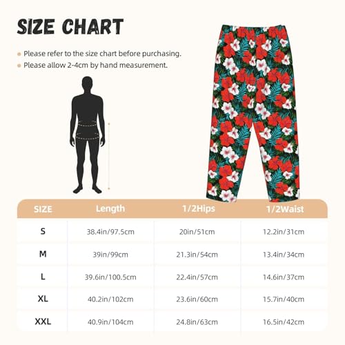 PrelerDIY Calça de pijama feminina confortável elástica com bolsos e cordão, Folhas de flores vermel