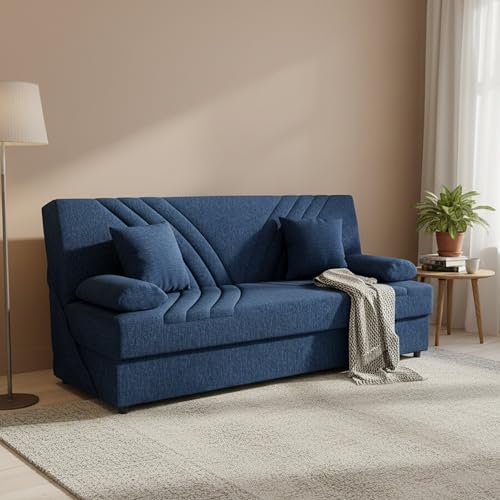 Dmora Schlafsofa 3-Sitzer Ramon 181x81 cm Blau mit Stauraum