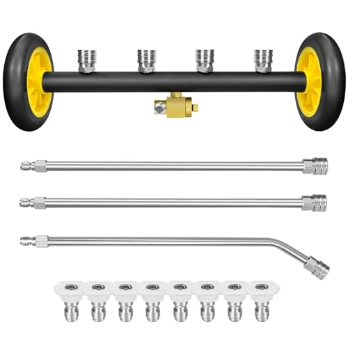 RAYNEL 16'' Pressure Washer Undercarriage Cleaner and Water Broom Attachment with 3 Pcs Extension Wands and 8 Nozzles - 4000PSI, 1/4'' Connector - for Electric and Gas Power Washers