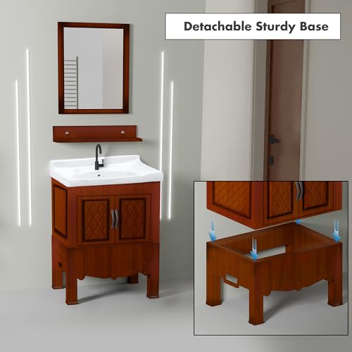 Image of WASSMIST Floor Mounted Bathroom Vanity | Modern Floor Standing Basin Cabinet for Bathroom | Thermoplastic Cabinet (Brown)