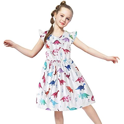 Yoriko Girls Dress Cotton Short-Sleeveless Kids Toddler Casual Dresses (Dinosaur, 18-24 Months) Cover