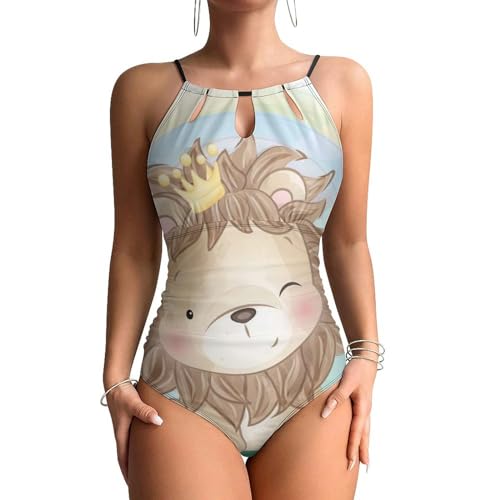 Monokini beachwear imprimé lion rigolo avec coupe emboîtante et bretelles confortables