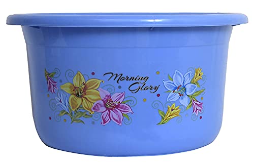 Image of Kuber Industries Printed 2 Pieces Plastic Bathroom Tub & Stool Set (Blue)