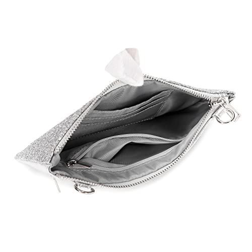 Lam Gallery Bling Silver Chain Crossbody Bag Sparkling Silver Evening Clutch Purse Glitter Chain Shoulder Handbag #TOP5
