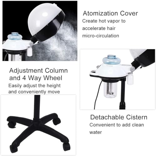 Image of SWEETPEAProfessional Hair Steamer Adjustable Hooded Hair Color Conditioning Steamer Hair Care Treatment with Rolling Stand Base and Time Control for Home Salon Beauty SPA Use BLACK & WHITE-NW-HS