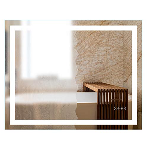 image for HAUSCHEN HOME 32 x 40 inch Bathroom Vanity Mirror, LED Backlit+Wall Mo