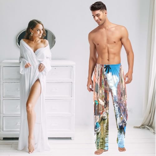 visesunny Stylish Floral Mens Pajama Pants 100% Cotton Soft Sleep & Lounge Pants Sleepwear PJ Bottoms with Pockets3